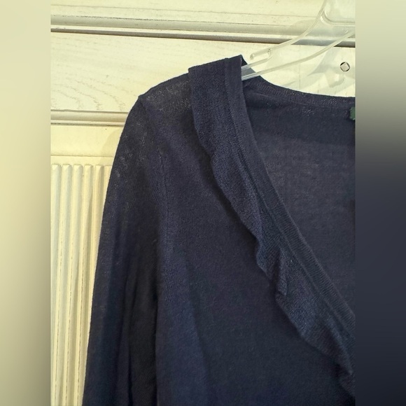 J CREW Womens Navy Linen V-Neck Sweater With Ruffles and Buttons - Picture 5 of 15